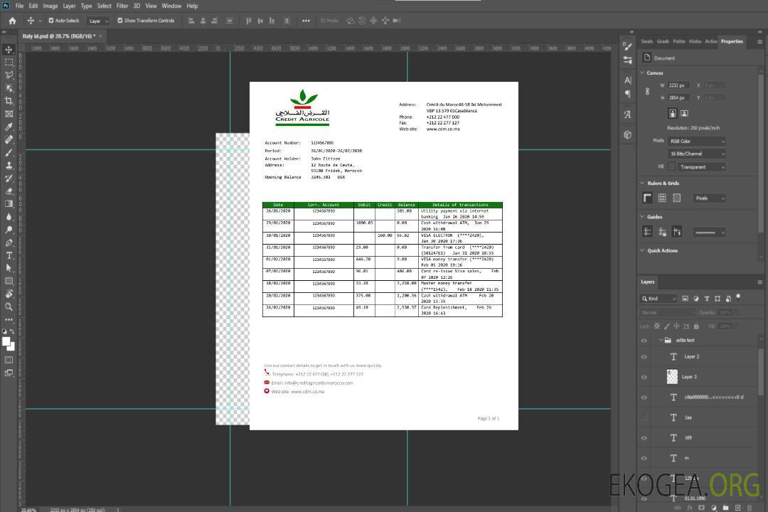 Modèle de relevé bancaire du Crédit Agricole Maroc au format Word et PDF, bon pour prouver l'adresse template